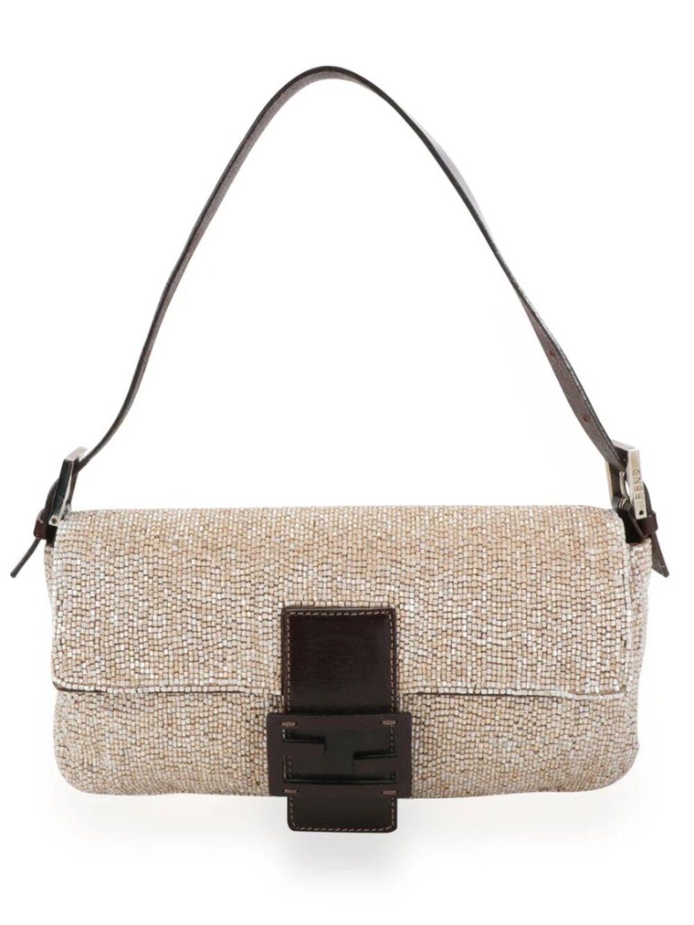 Fendi Beaded Baguette - Beige / Champagne / Cream and Brown Leather, SHW, Beads